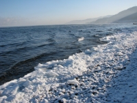 Photo of Lake Baikal in winter. Southern coast of Lake Baikal in winter, in January.   
