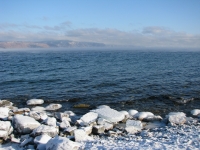   :  , . Photo of Lake Baikal in winter. Southern coast of Lake Baikal in winter, in January