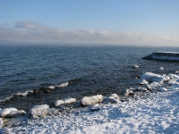   :  , . Photo of Lake Baikal in winter. Southern coast of Lake Baikal in winter, in January