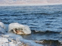   :  , . Photo of Lake Baikal in winter. Southern coast of Lake Baikal in winter, in January